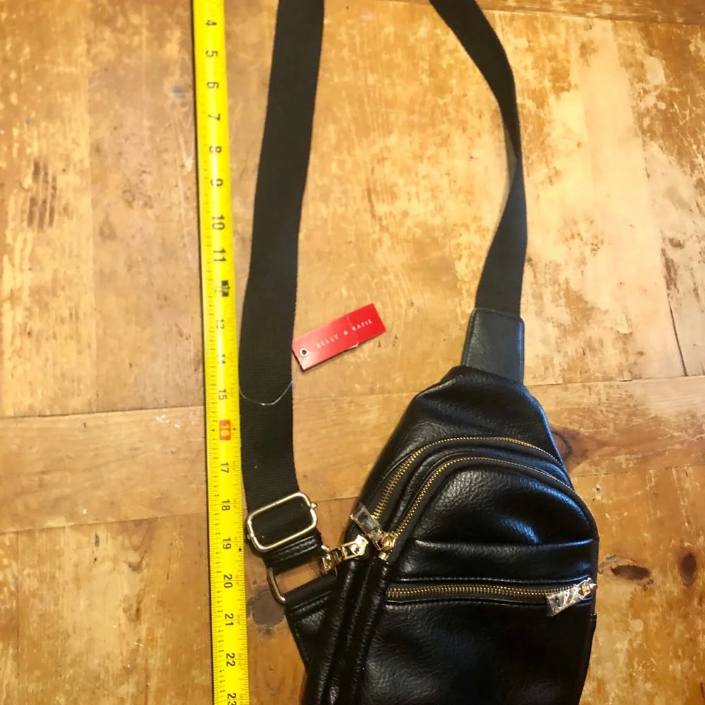 Kelly & Katie Black Sling Crossbody Bag with Gold Hardware Faux Leather NWT